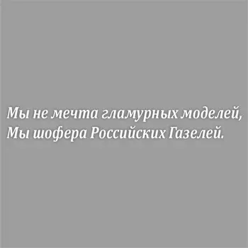 Наклейка на авто "Мы шофера Российских Газелей", плоттер, белый, 600 х 100 мм