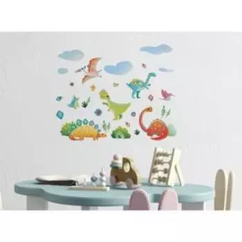 Наклейка на голографической пленке «Друзья динозавры», интерьерная, 30 х 35 см