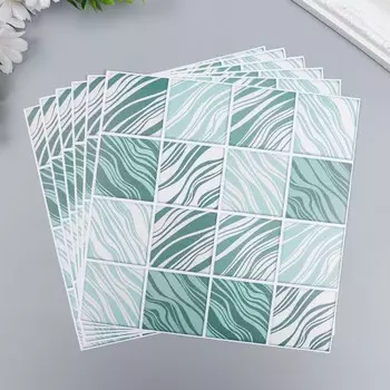 Наклейка на кафельную плитку "Зелёная волна" набор 6 шт 20х20 см