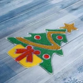 Наклейка на стекло "Подарок под ёлкой" 11,5х15 см