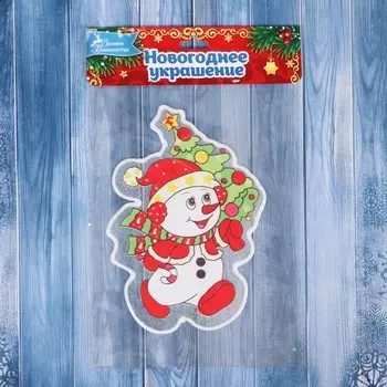 Наклейка на стекло «Снеговик с ёлкой», 1014 см