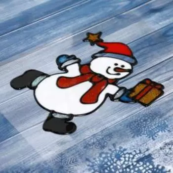 Наклейка на стекло «Снеговик с подарком», 10.512.5 см