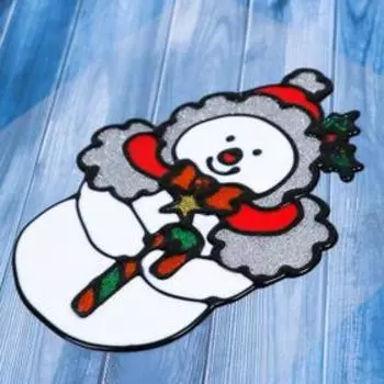 Наклейка на стекло «Снеговик в шапочке», 12.515.5 см