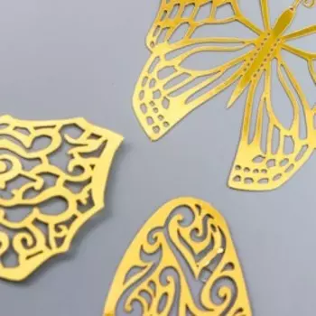 Наклейка пластик "Бабочки золото ажурная" набор 12 шт 12 см, 10 см 8 см