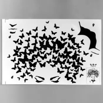 Наклейка пластик интерьерная чёрная "Девушка с прической из бабочек" 40х60 см