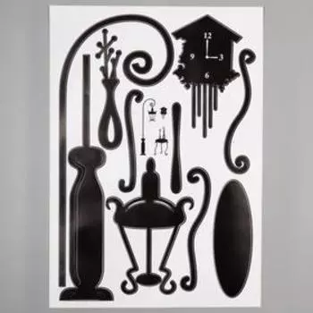 Наклейка пластик интерьерная чёрная "Фонарь, столик и часы" 50х70 см