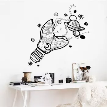 Наклейка пластик интерьерная чёрная "Лампочка и космос" 37х58 см