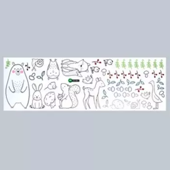 Наклейка пластик интерьерная чёрная с цветом "Лесные зверушки" 30х90 см