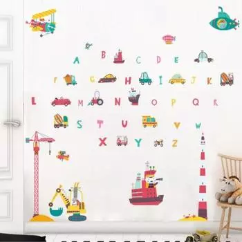Наклейка пластик интерьерная цветная "Алфавит - транспорт" 30х80 см
