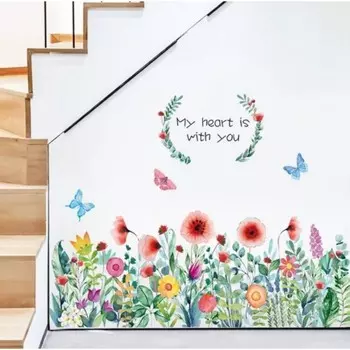 Наклейка пластик интерьерная цветная "Цветочная полянка" 60х90 см