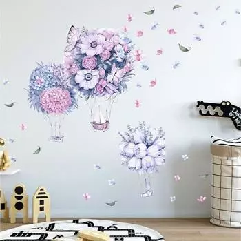 Наклейка пластик интерьерная цветная "Цветочные воздушные шары" 40х60 см набор 2 листа