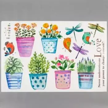 Наклейка пластик интерьерная цветная "Цветы в горшочках" 60х90 см