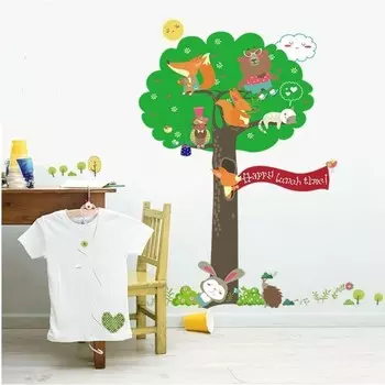 Наклейка пластик интерьерная цветная "Дерево со зверятами" 60х90 см