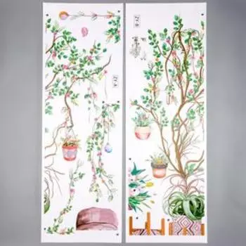 Наклейка пластик интерьерная цветная "Дерево в горшке" 30х90 см набор 2 листа