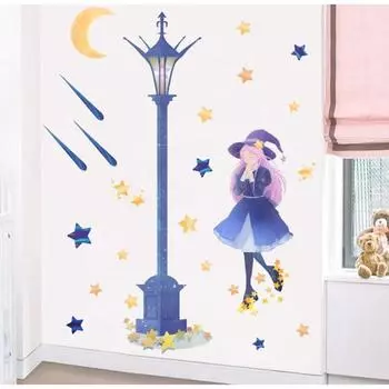 Наклейка пластик интерьерная цветная "Девушка-звездочёт" 60х90 см