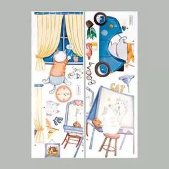 Наклейка пластик интерьерная цветная "Кошачьи будни" 30х90 см набор 2 листа