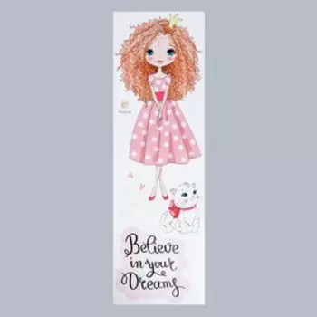 Наклейка пластик интерьерная цветная "Малышка в платье в цветочек с котёнком" 30х90 см