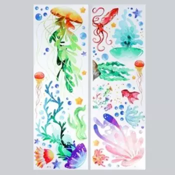 Наклейка пластик интерьерная цветная "Медузы акварель" набор 2 листа 30х90 см