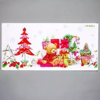 Наклейка пластик интерьерная цветная "Мишка с новогодними подарками" 30х60 см
