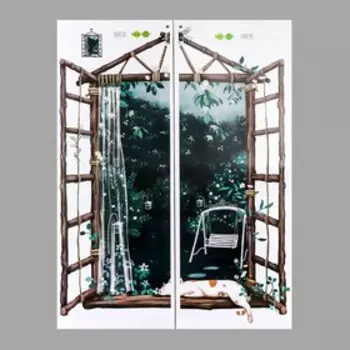 Наклейка пластик интерьерная цветная "Окно в сад" 30х80 см набор 2 листа