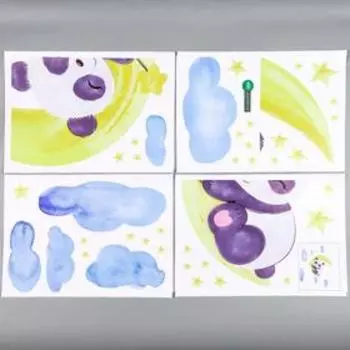 Наклейка пластик интерьерная цветная "Панда на месяце" 25х35 см набор 4 листа