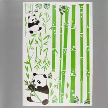 Наклейка пластик интерьерная цветная "Панды и бамбуковая роща" 60х90 см