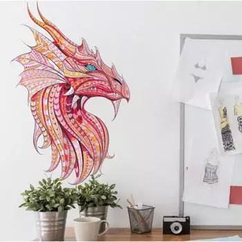 Наклейка пластик интерьерная цветная пазл "Дракон" 30х45 см