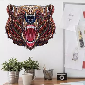 Наклейка пластик интерьерная цветная пазл "Медведь" 30х45 см