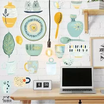 Наклейка пластик интерьерная цветная "Посуда в зелёных тонах" 33х48 см