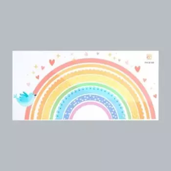 Наклейка пластик интерьерная цветная "Разноцветная радуга с птичкой" 30х60 см