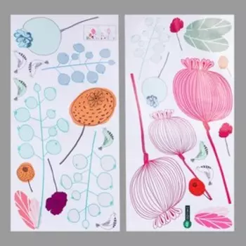 Наклейка пластик интерьерная цветная "Рисованные цветы" 30х60 см набор 2 листа