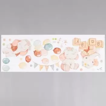 Наклейка пластик интерьерная цветная "Слонятки и воздушные шарики" 30х90 см