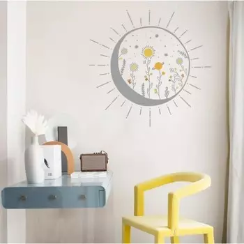 Наклейка пластик интерьерная цветная "Солнце и цветы" 37,5х39 см