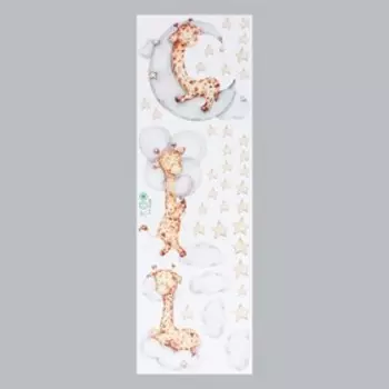 Наклейка пластик интерьерная цветная "Спящие малыши жирафики" 30х90 см