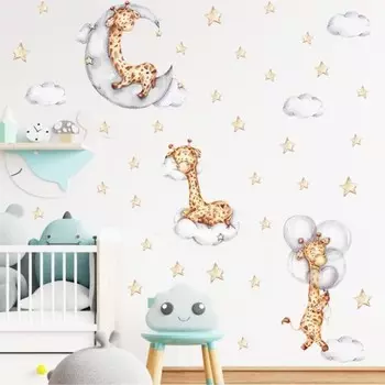 Наклейка пластик интерьерная цветная "Спящие малыши жирафики" 30х90 см