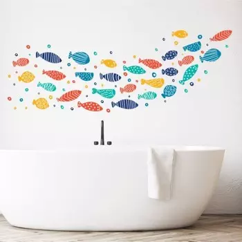 Наклейка пластик интерьерная цветная "Стая рыбок" 30х90 см
