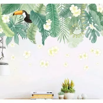 Наклейка пластик интерьерная цветная "Тукан в пальмовых листьях" 60х90 см