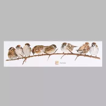 Наклейка пластик интерьерная цветная "Воробьи на ветке" 16х60 см