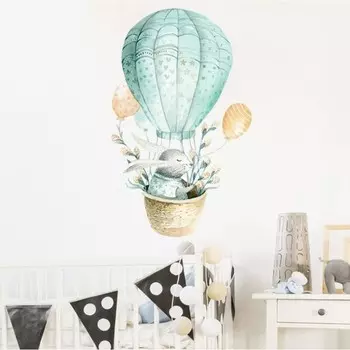 Наклейка пластик интерьерная цветная "Зайчик на воздушном шаре" 36х60 см