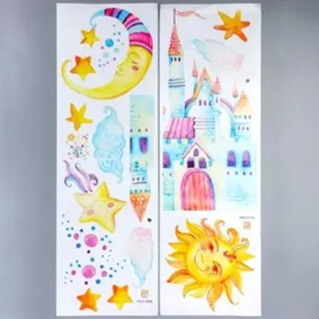 Наклейка пластик интерьерная цветная "Замок, солнце и месяц" 30х90 см 2 листа