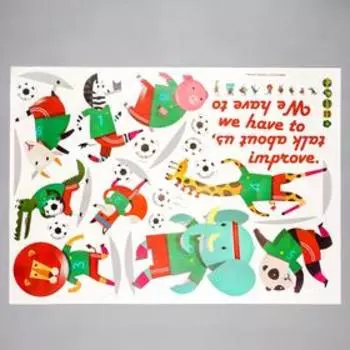 Наклейка пластик интерьерная цветная "Звери-футболисты" 50х70 см