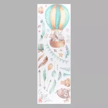 Наклейка пластик интерьерная цветная "Звери на воздушном шаре" 30х90 см