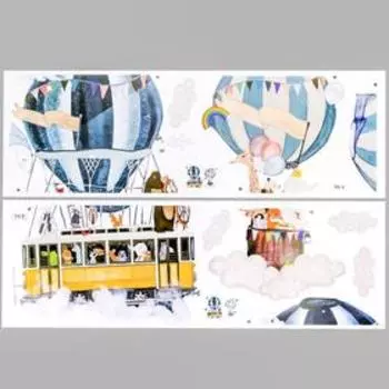 Наклейка пластик интерьерная цветная "Звери на воздушных шарах" 30х90 см набор 2 листа