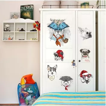 Наклейка пластик интерьерная цветная "Звери в разных головных уборах" 50х70 см