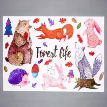 Наклейка пластик интерьерная цветная "Звери - жизнь в лесу" 50х70 см