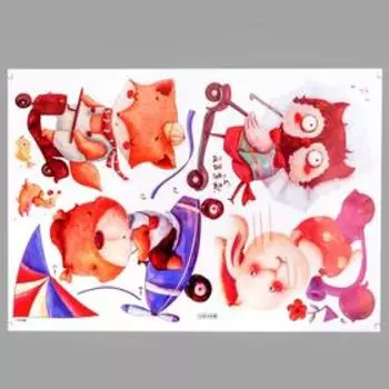 Наклейка пластик интерьерная цветная "Зверята и транспорт" 60х85 см