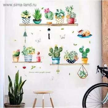 Наклейка пластик интерьерная "Кактусы в горшках" 50х70 см
