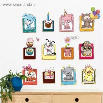 Наклейка пластик интерьерная "Милые зверушки" 45х60 см