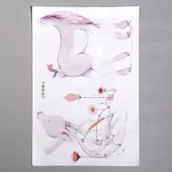 Наклейка пластик интерьерная "Оленёнок и птичка" 40х60 см