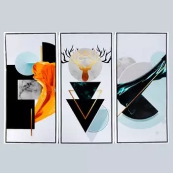 Наклейка пластик интерьерная триптих "Геометрия. Олень" набор 3 листа 29,5х61 см